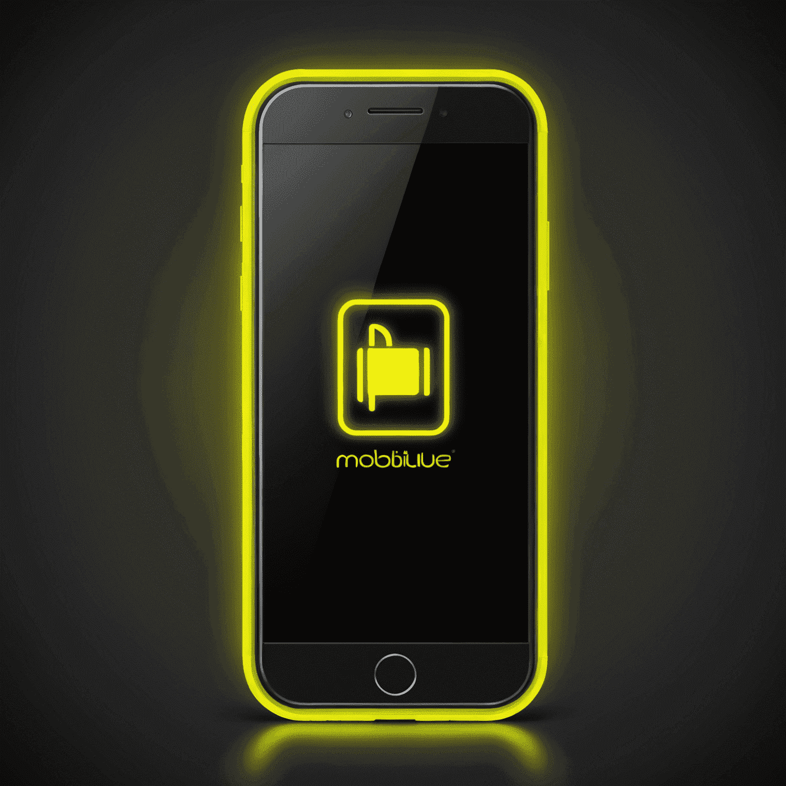 mobilule_com logo - a stylized mobile phone with neon yellow glow
