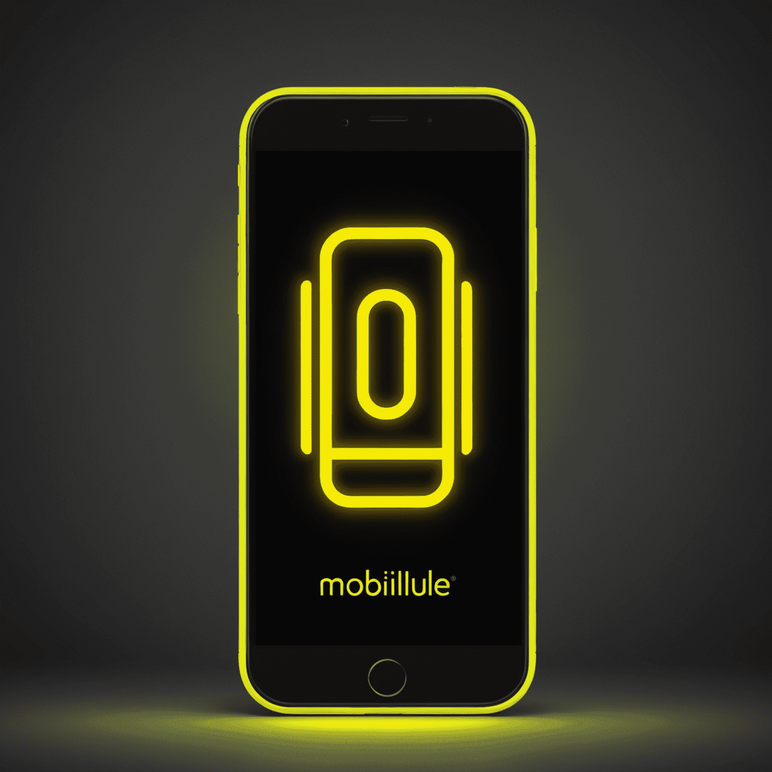 mobilule_com logo - a stylized mobile phone with neon yellow glow