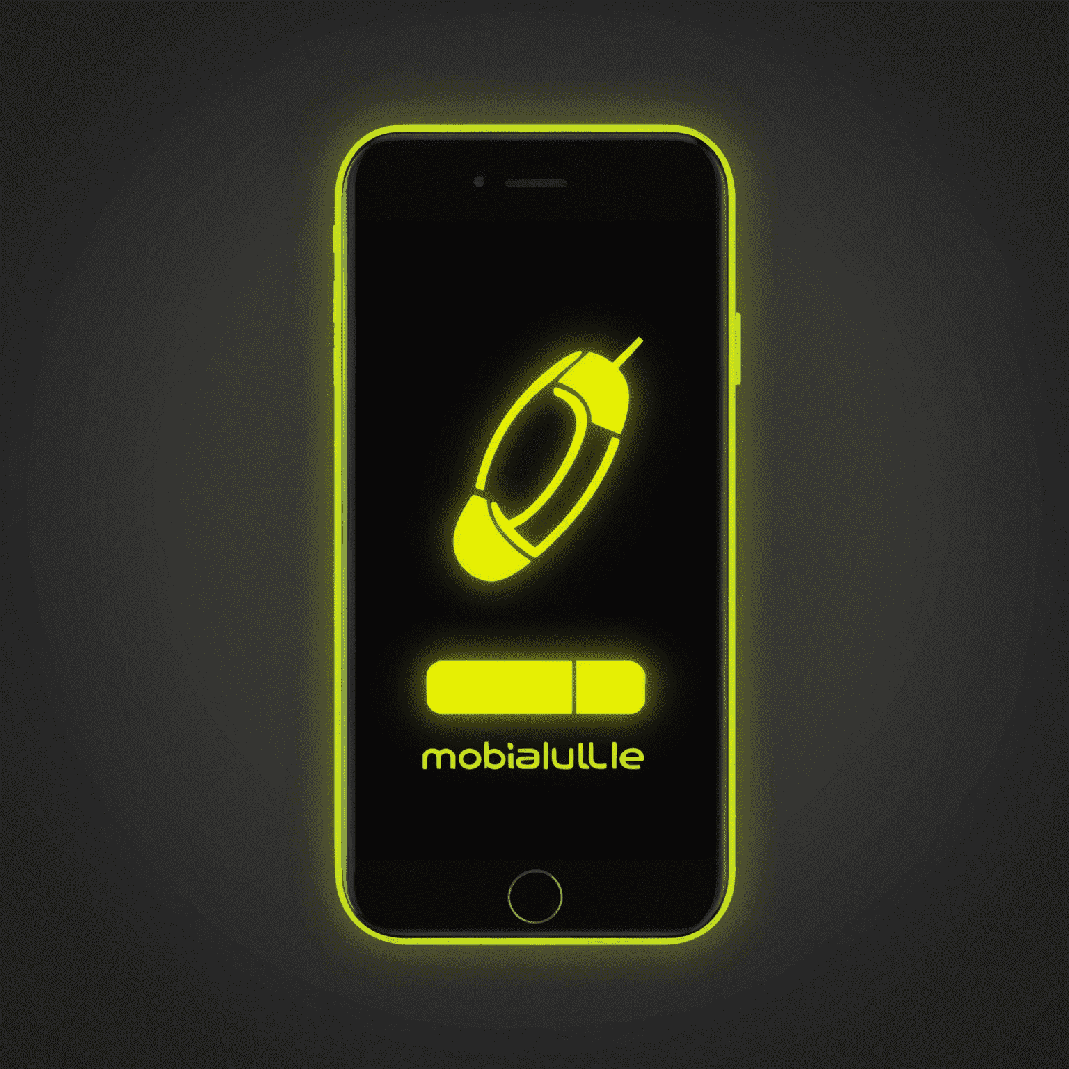 mobilule_com logo - a stylized mobile phone with neon yellow glow