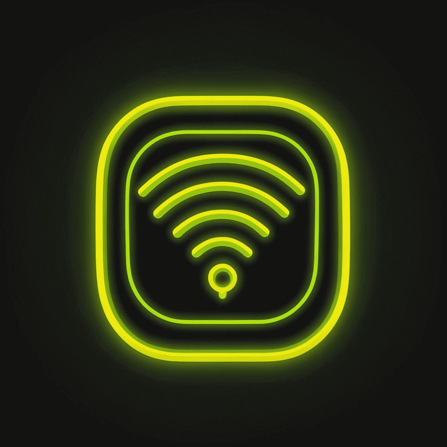 A neon yellow Wi-Fi symbol with speed lines, illustrating high-speed data packages