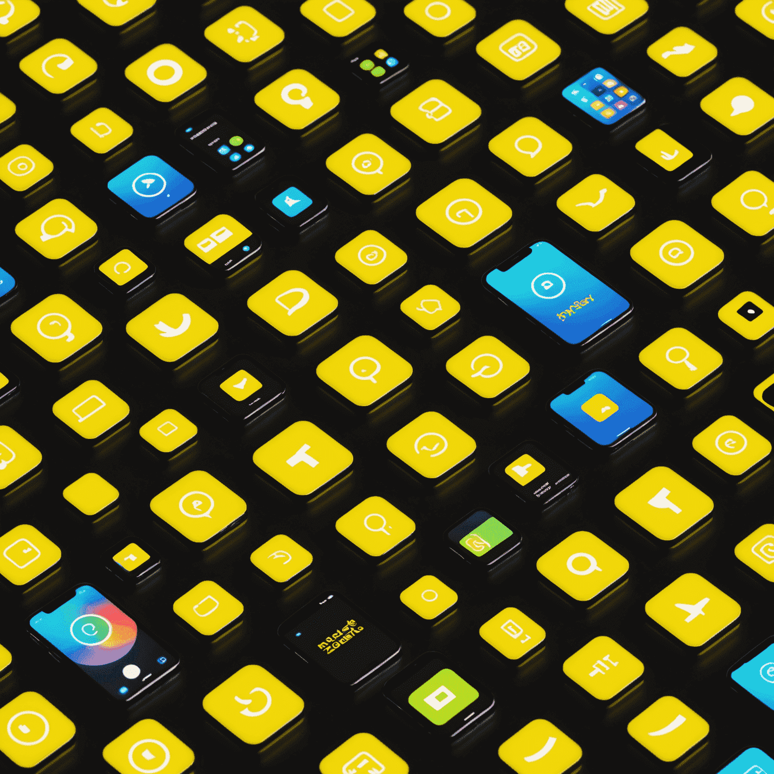 A collage of neon yellow app icons floating above a smartphone, showcasing the top mobile apps of 2024
