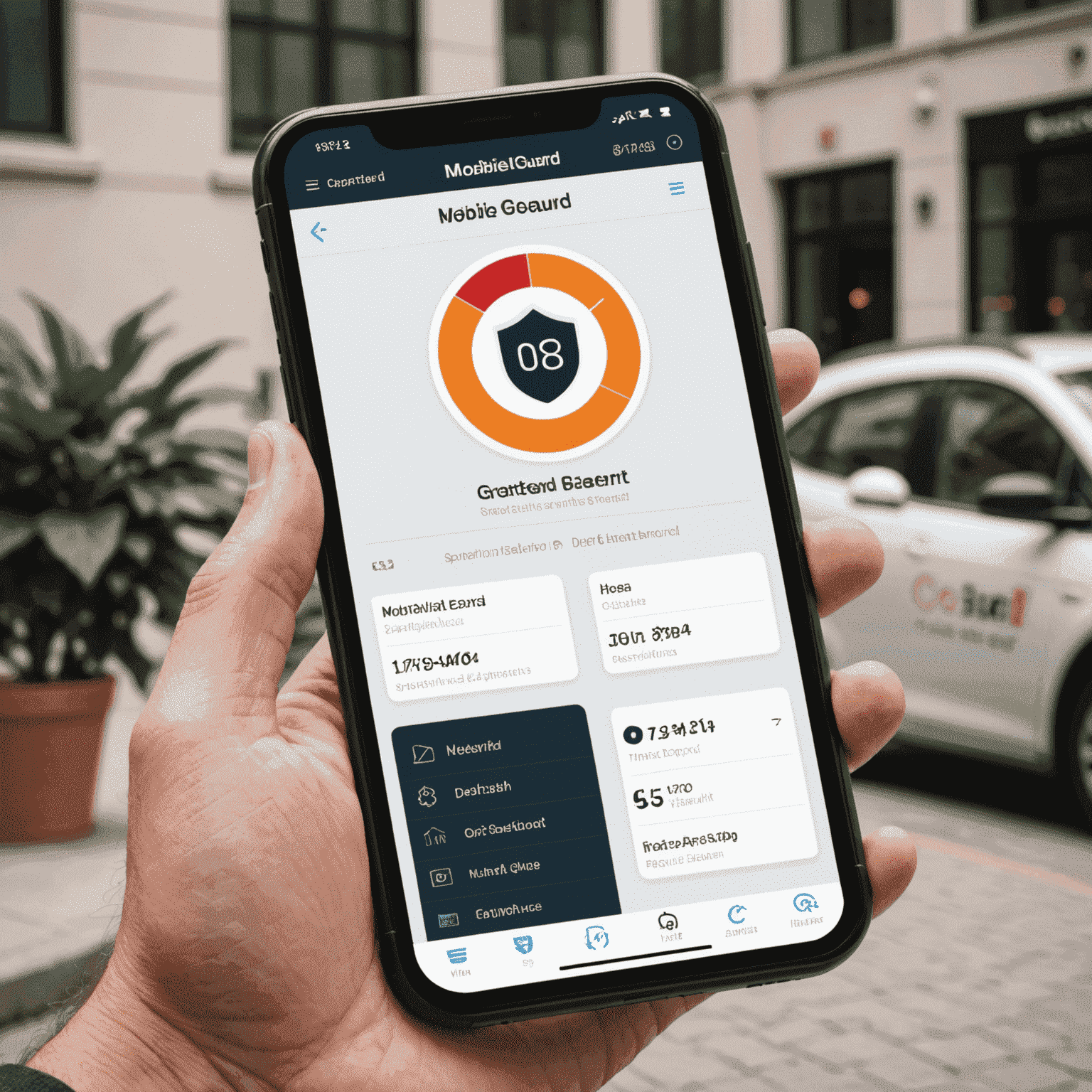 MobileGuard app interface displaying advanced security features and real-time threat detection
