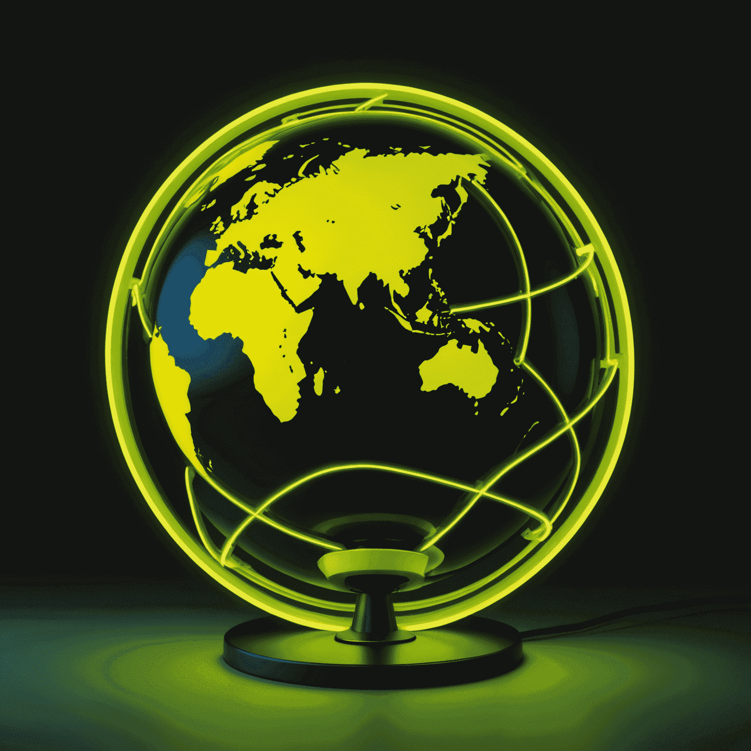 A neon yellow globe with a phone icon, representing international roaming services