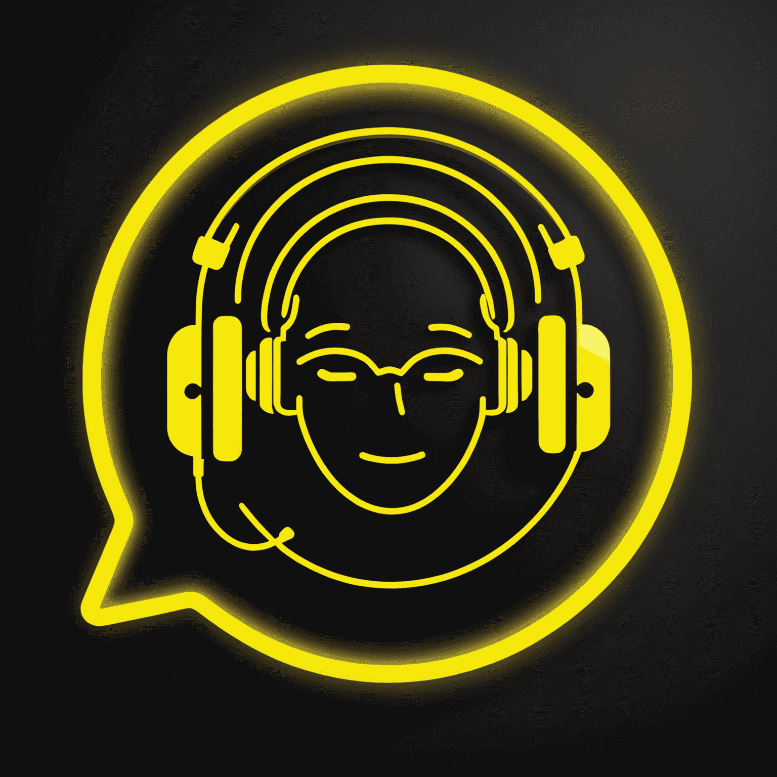 A neon yellow headset icon with a chat bubble, representing customer support services